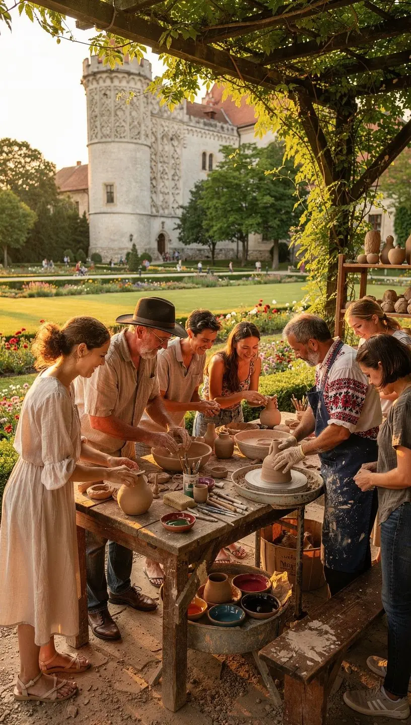 Mesteri oktató, aki a kerámia formázás technikáit mutatja be a tanulóknak.
